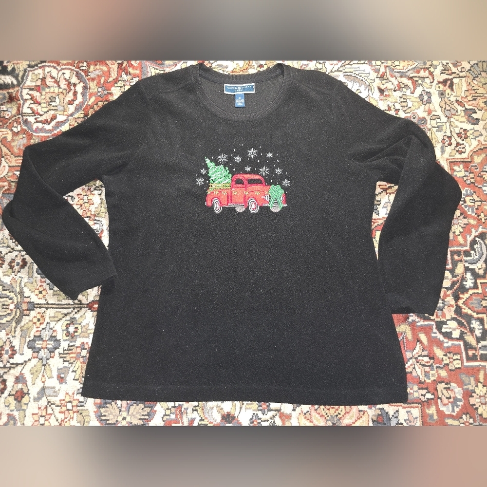 Karen Scott Black Long Sleeve Kids Tee with Red Truck Design